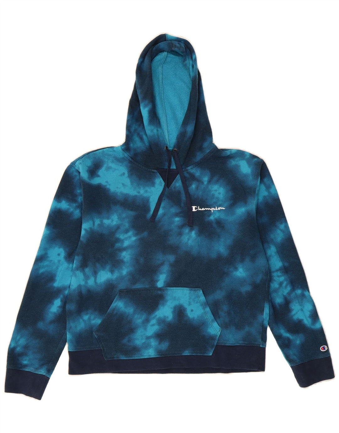 CHAMPION Womens Hoodie Jumper UK 16 Large Blue Tie Dye Cotton Vintage Champion and Second-Hand Champion from Messina Hembry 