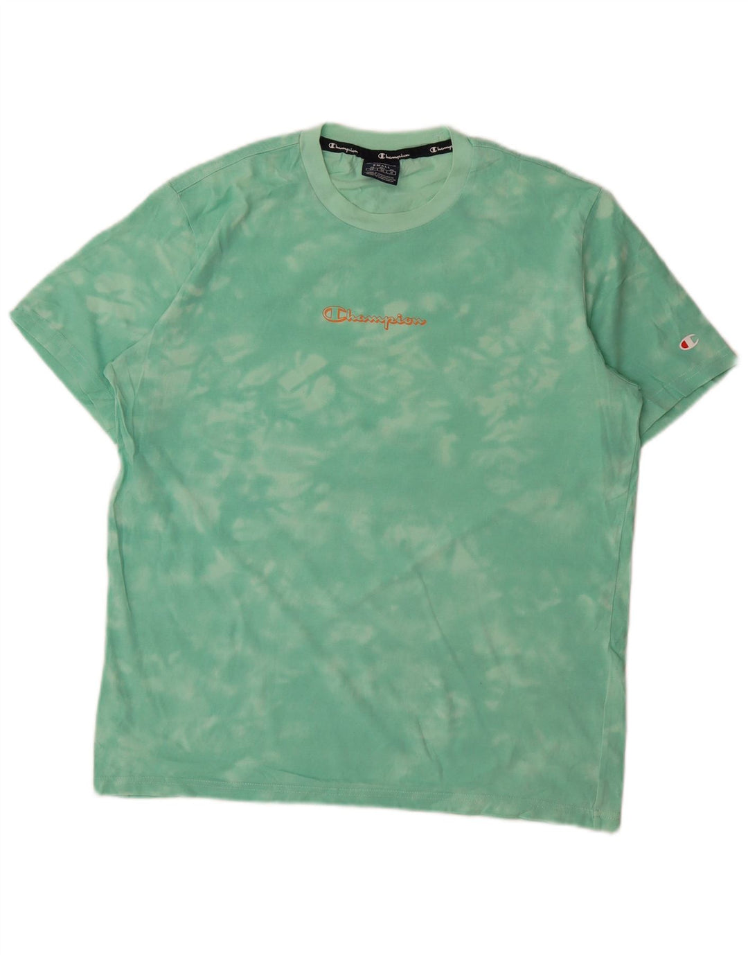 Camiseta masculina estampada Champion pequena verde tie-dye