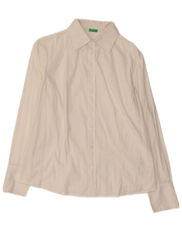 Camisa feminina BENETTON UK 16 grande algodão branco