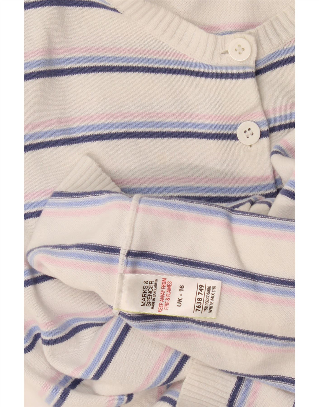 Suéter cardigã feminino Marks & Spencer Reino Unido 16 grande listrado branco