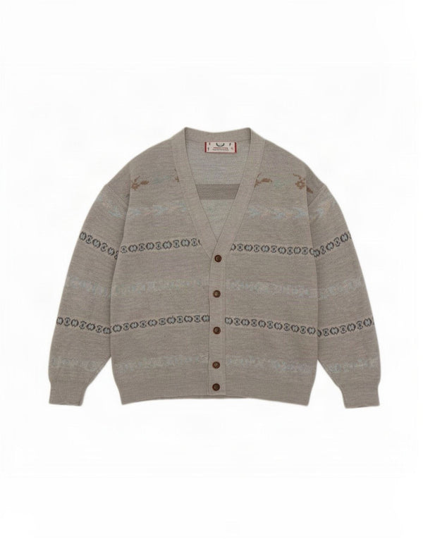 Suéter Cardigan Masculino Vintage XL Lã Listrada Cinza