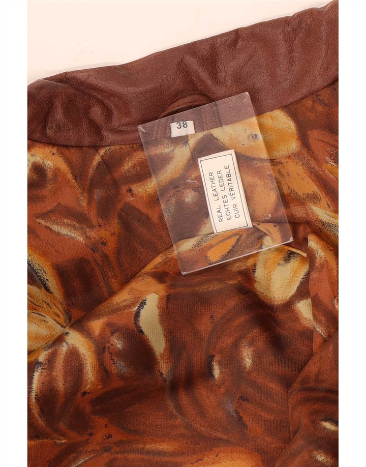 Casaco de couro superdimensionado feminino vintage UE 38 couro marrom médio