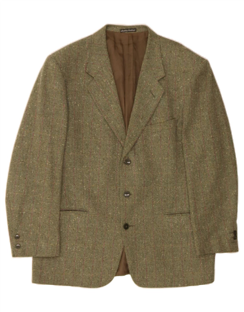 FERAUD Mens 3 Button Blazer Jacket IT 54 2XL Green Striped Wool Vintage Feraud and Second-Hand Feraud from Messina Hembry 