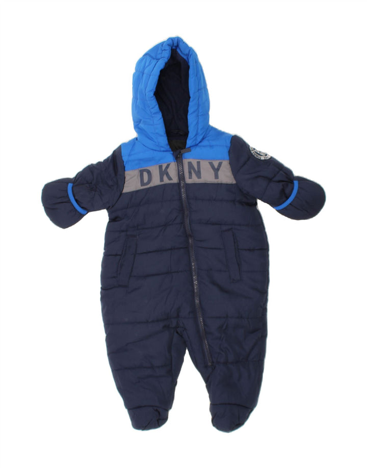 DKNY Baby Boys Hooded Padded Jumpsuit 3-6 Months  Navy Blue Colourblock Vintage Dkny and Second-Hand Dkny from Messina Hembry 