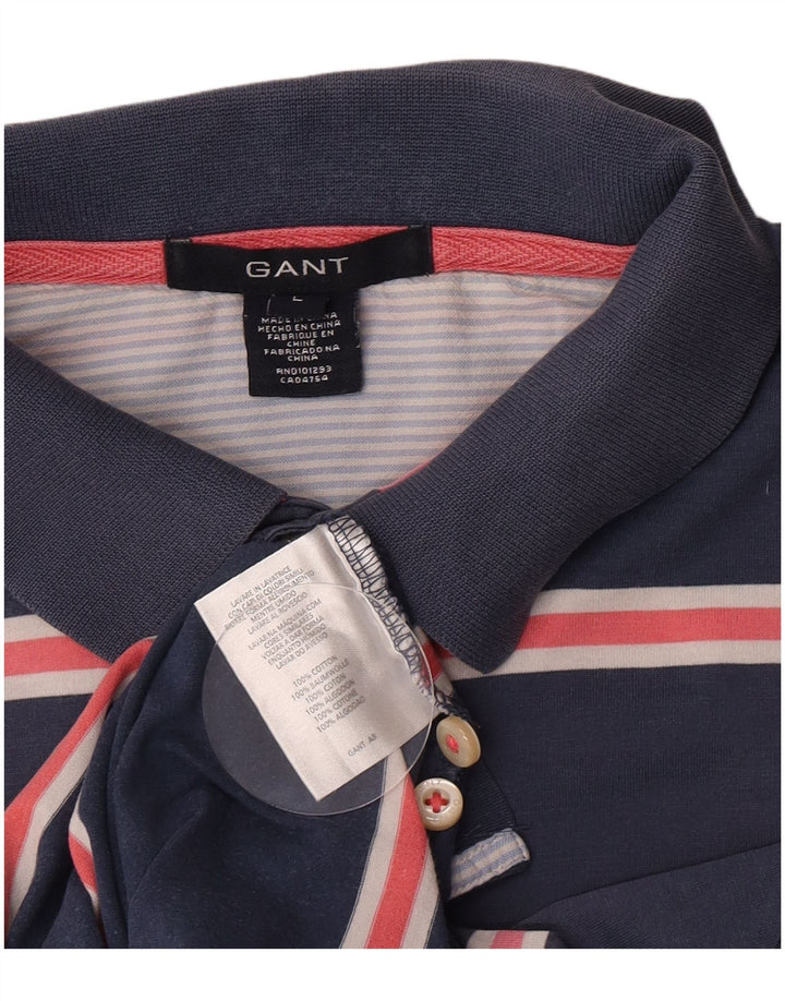 Camisa polo masculina Gant grande algodão listrado azul marinho