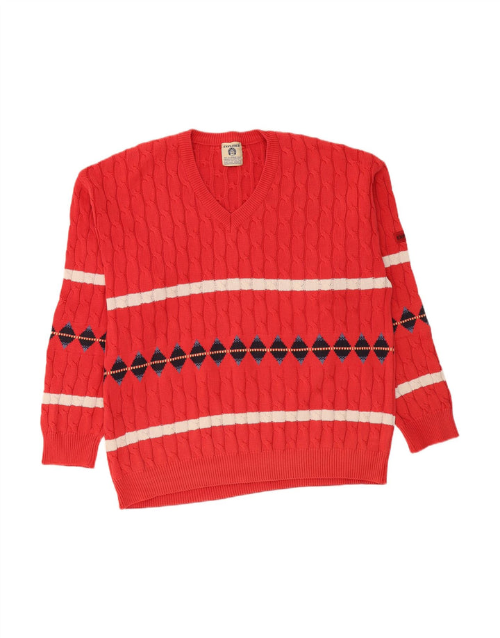 EXPLORER Suéter masculino com decote em V IT 56 2XL listrado vermelho