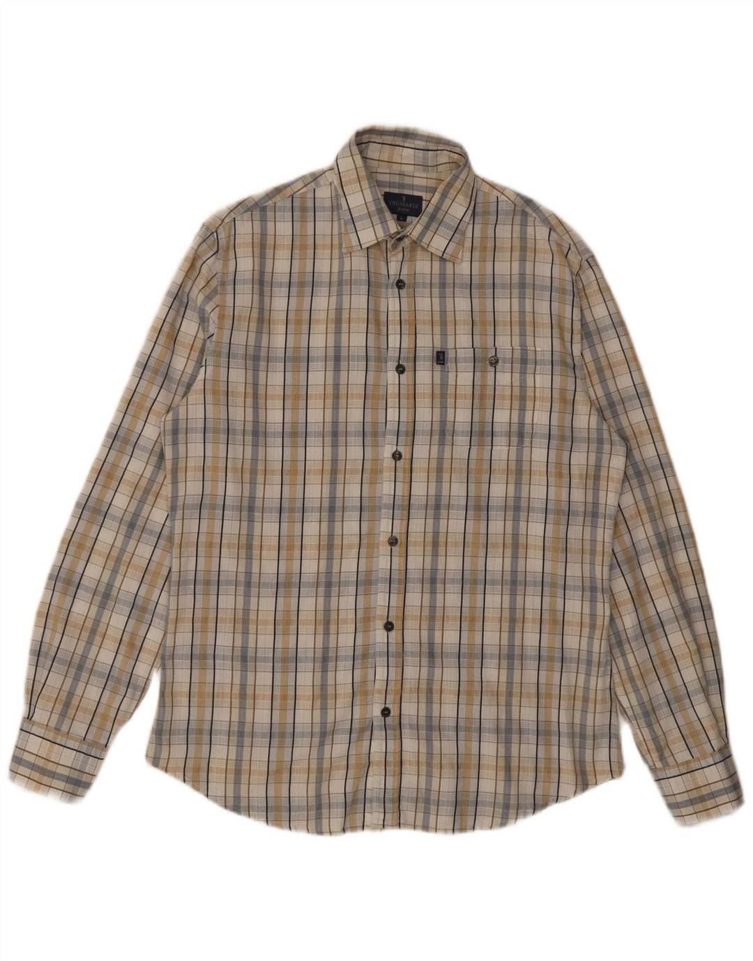 Trussardi Jeans Camisa masculina grande xadrez bege
