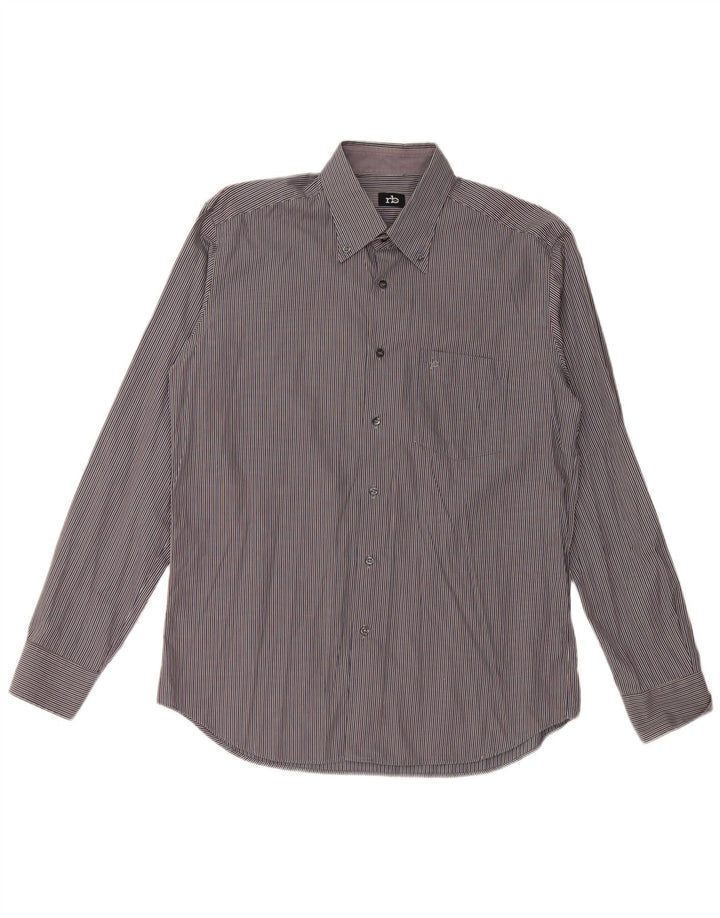 Camisa masculina ROCCOBAROCCO tamanho 16 41 grande algodão listrado azul marinho