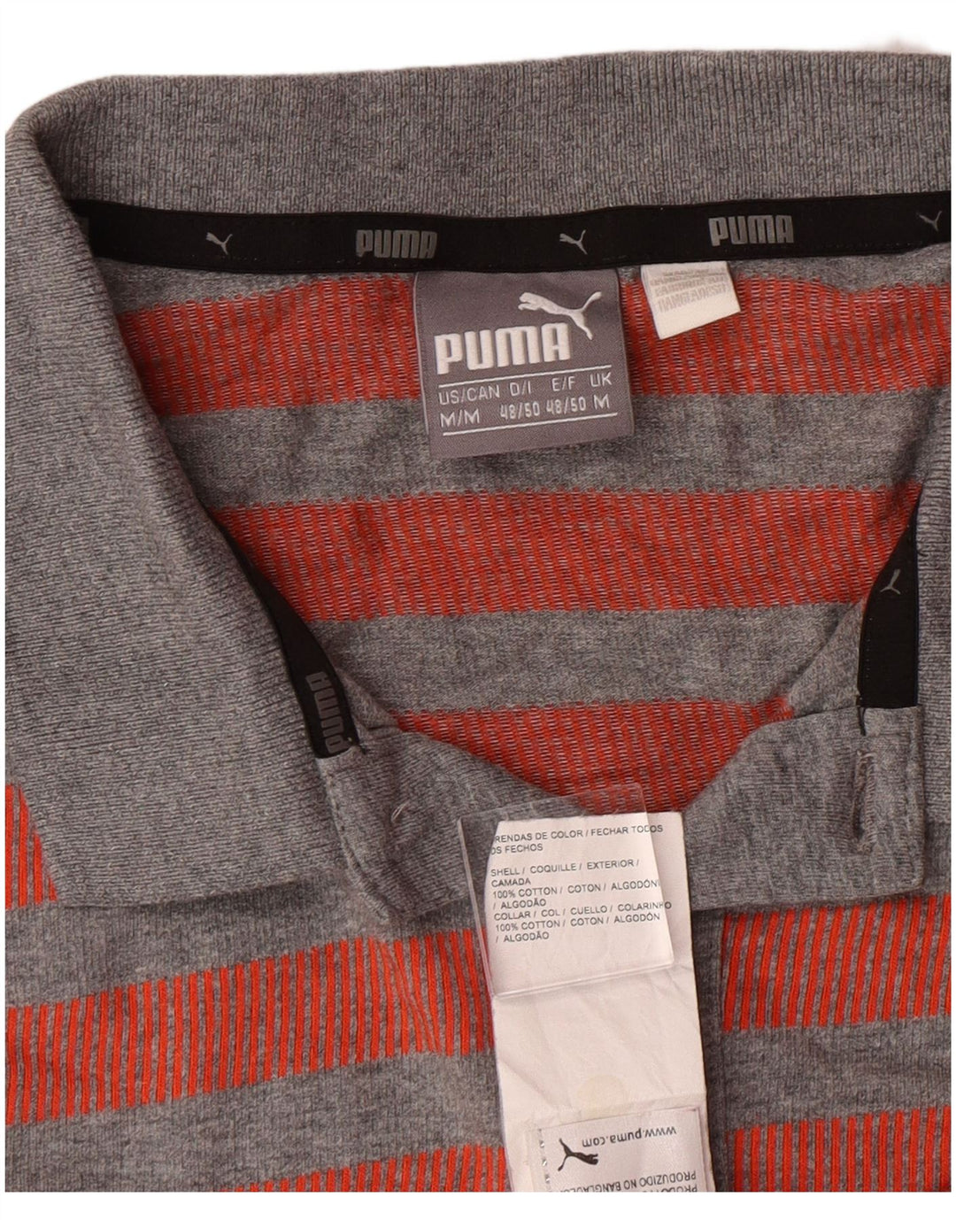 Camisa polo masculina PUMA de algodão listrado vermelho médio