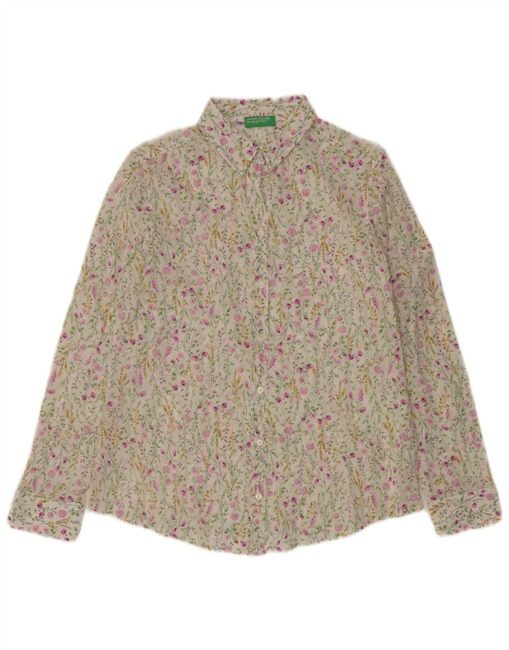 Camisa feminina BENETTON UK 14 médio branco floral