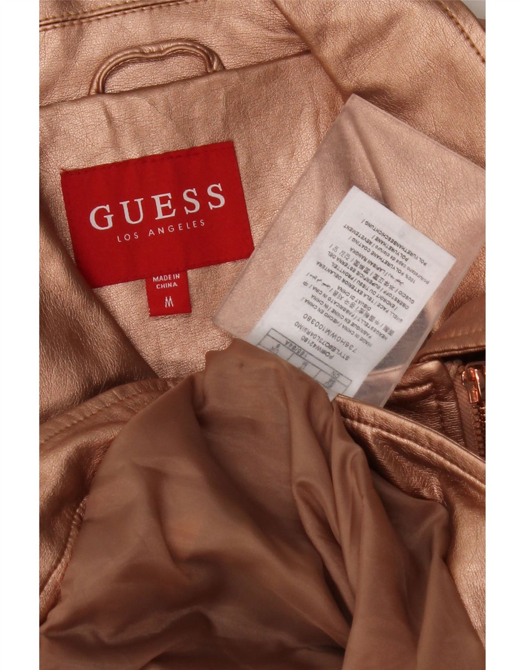 Jaqueta feminina de couro sintético GUESS para motociclista UK 12 poliuretano dourado médio