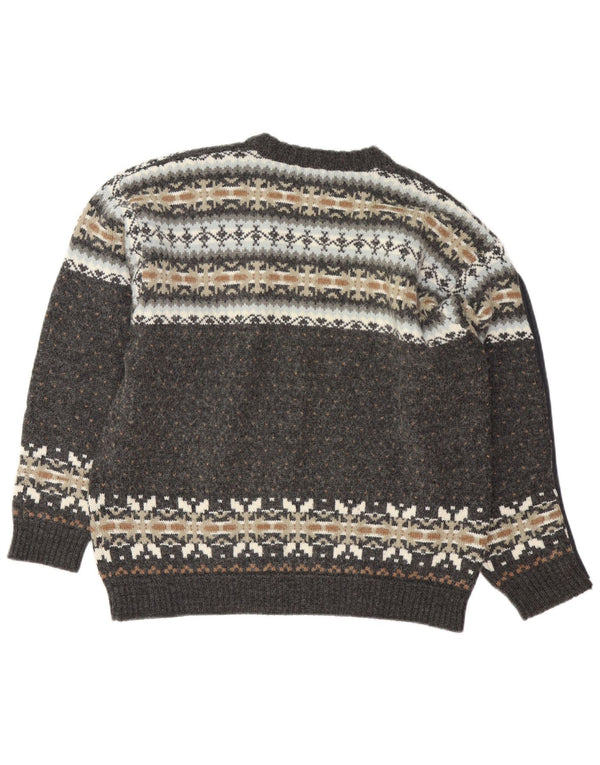 Lerros Suéter masculino com gola redonda grande cinza Fair Isle