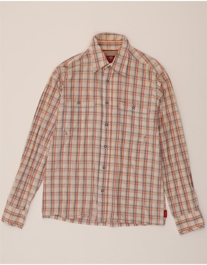 Camisa masculina de flanela FAT FACE pequena de algodão xadrez branco