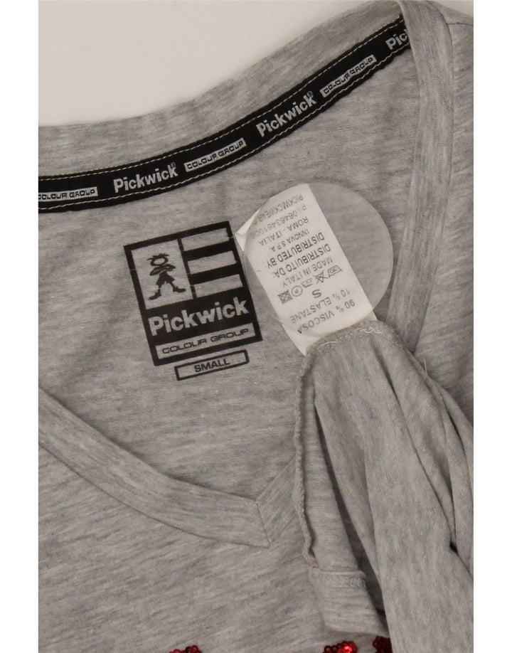 Top gráfico feminino Pickwick manga comprida Reino Unido 8 viscose manchada cinza pequena