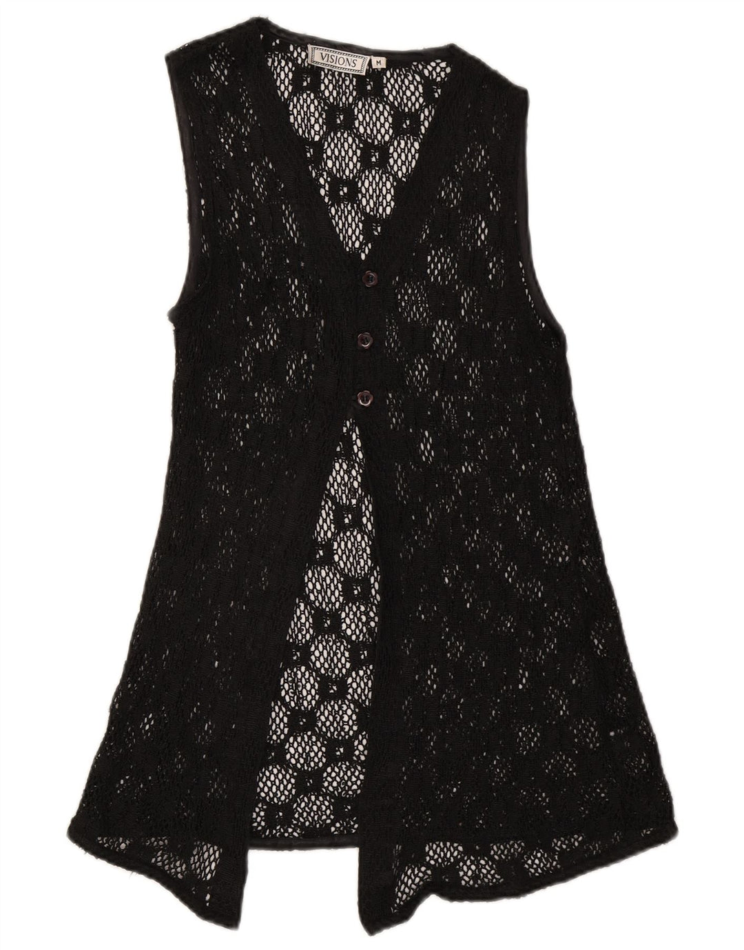 Cardigan feminino vintage sem mangas transparente UK 12 preto médio