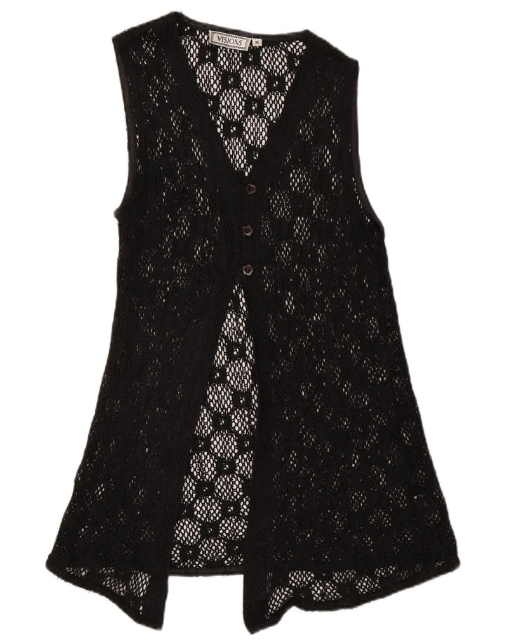 Cardigan feminino vintage sem mangas transparente UK 12 preto médio