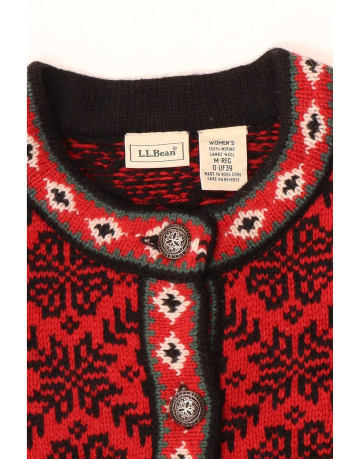Suéter cardigã feminino L.L.Bean Reino Unido 14 médio vermelho Fair Isle lã