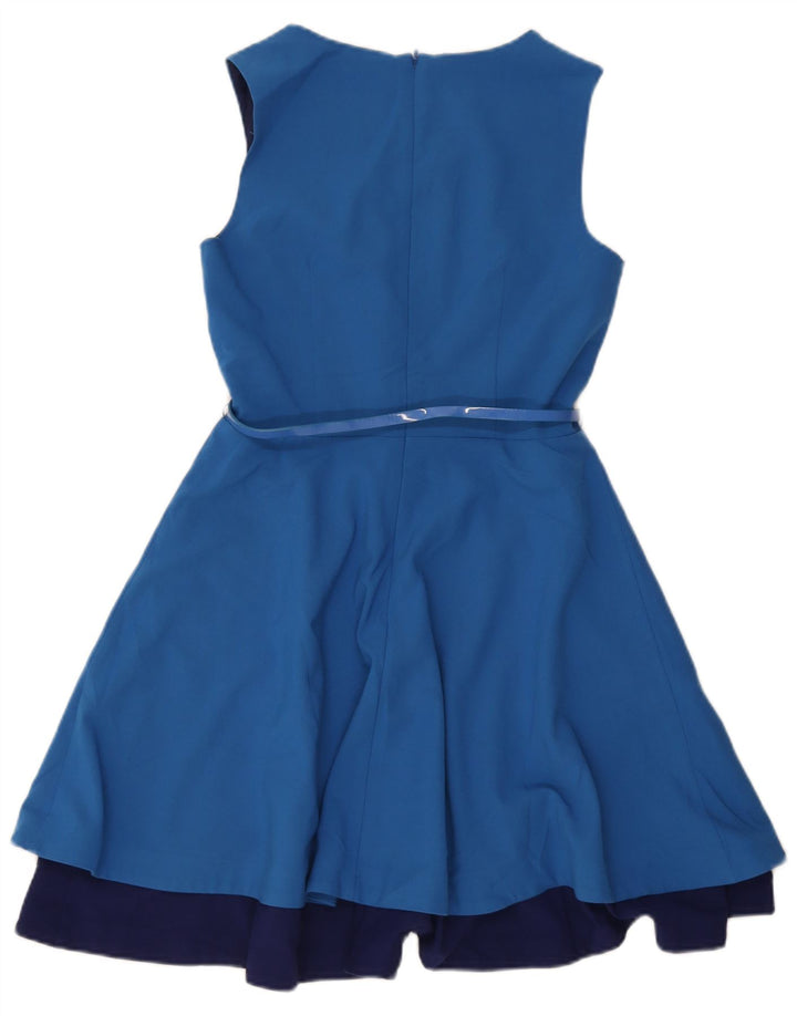 Vestido feminino Oasis sem mangas evasê UK 10 poliéster azul pequeno