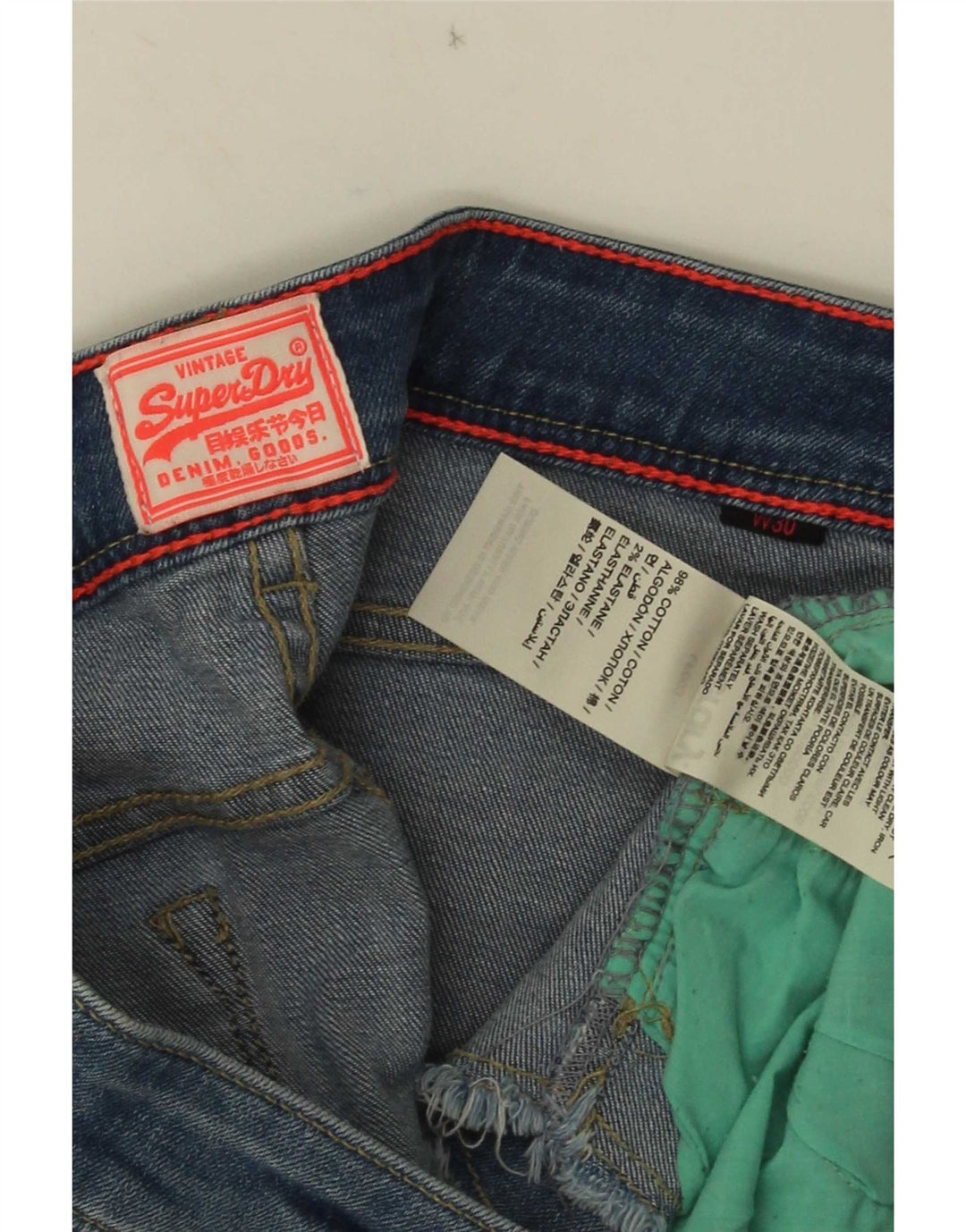Calça jeans feminina Superdry cintura baixa W30 algodão azul médio
