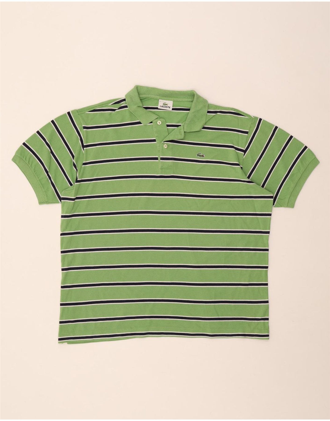 Camisa polo masculina Lacoste tamanho 7 2XL algodão listrado verde