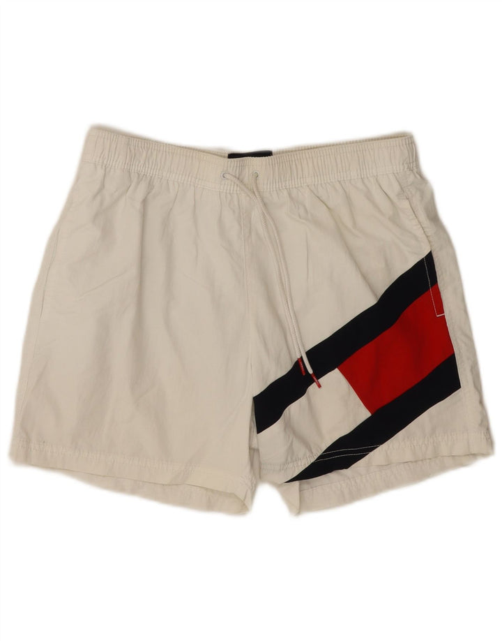 Shorts de natação masculino TOMMY HILFIGER gráfico médio branco colorblock