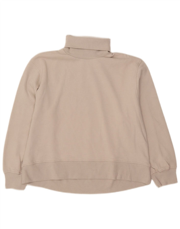 Suéter feminino Zara com gola redonda e algodão bege médio 14