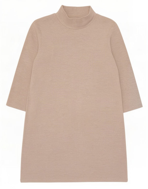 Zara Vestido feminino manga 3/4 Reino Unido 12 poliéster bege médio