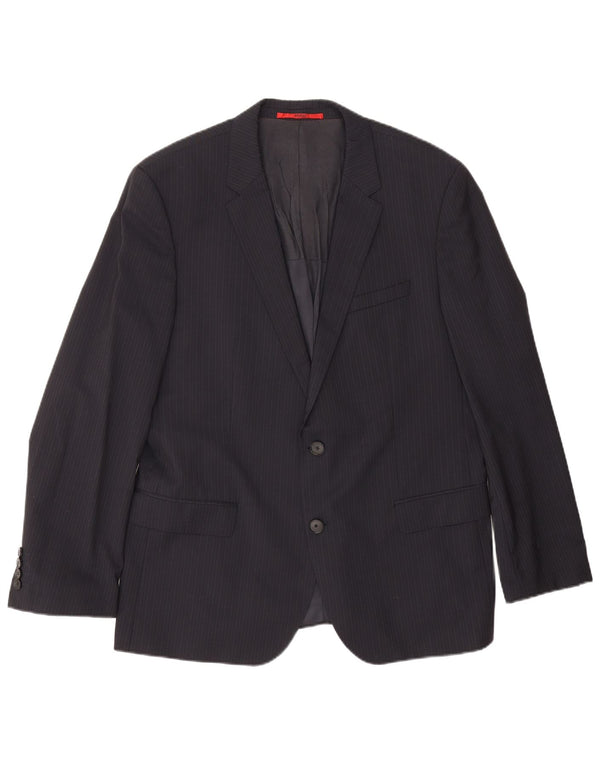 Jaqueta blazer masculina Hugo Boss com 2 botões Reino Unido 54 2XL risca de giz azul marinho