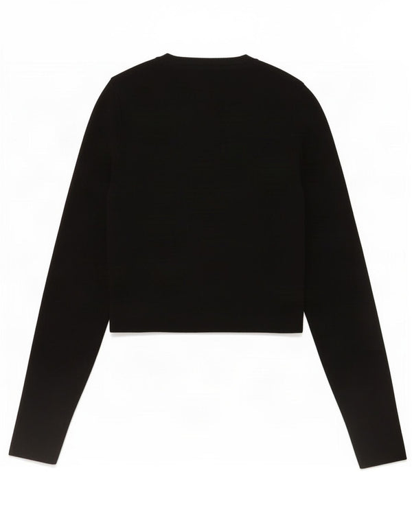 Zara Top curto feminino manga comprida Reino Unido 12 viscose preta média