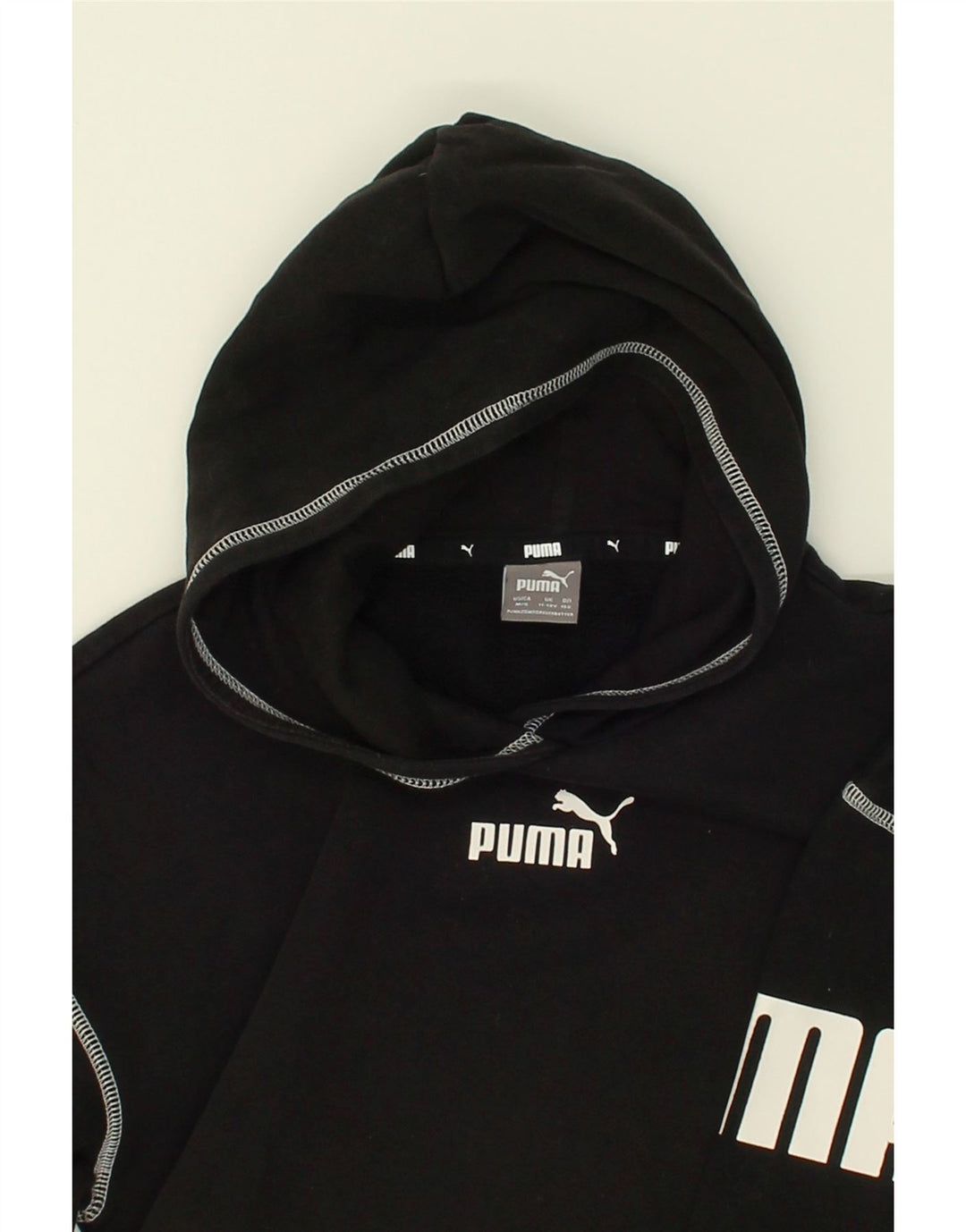 PUMA Girls Graphic Crop Hoodie Jumper 11-12 Years Black Cotton Vintage Puma and Second-Hand Puma from Messina Hembry 