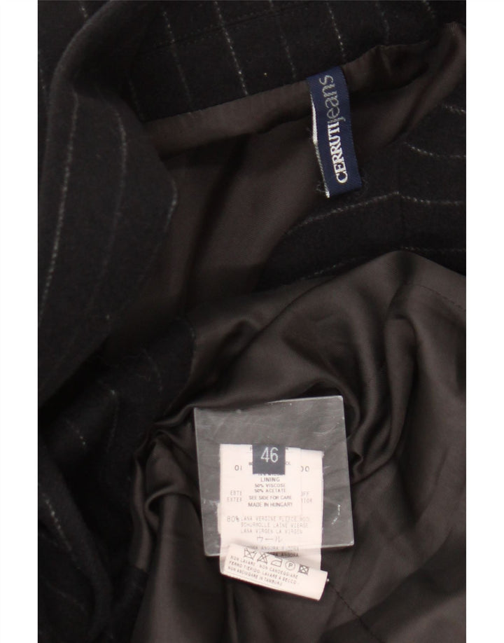 Jaqueta blazer feminina Cerruti Longline com 3 botões EU 46 XL preta listrada