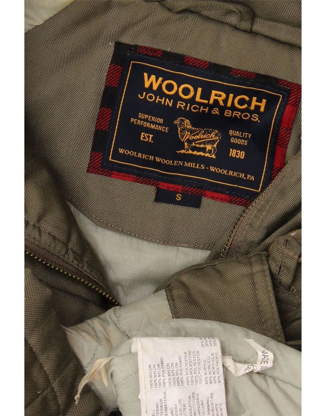 Jaqueta Parka Feminina Woolrich com Capuz Reino Unido 10 Pequeno Nylon Cáqui