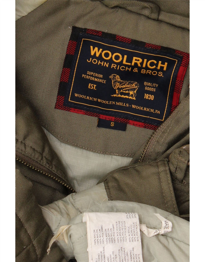 Jaqueta Parka Feminina Woolrich com Capuz Reino Unido 10 Pequeno Nylon Cáqui
