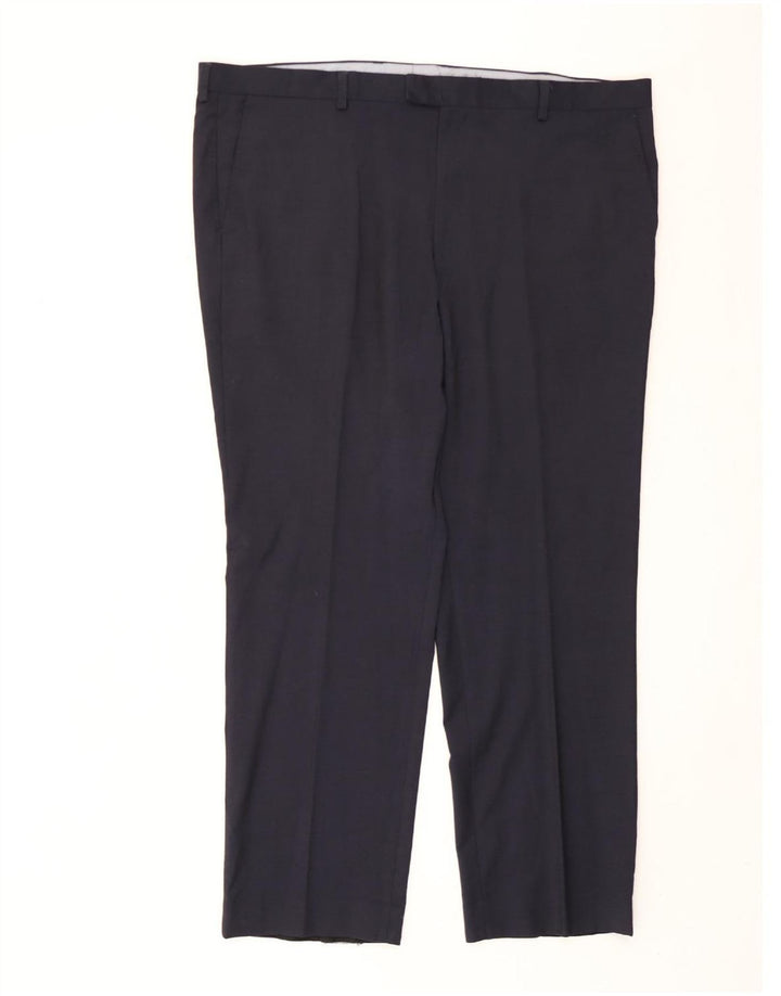 Calça masculina de ajuste regular Marks & Spencer W44 L31 lã azul marinho