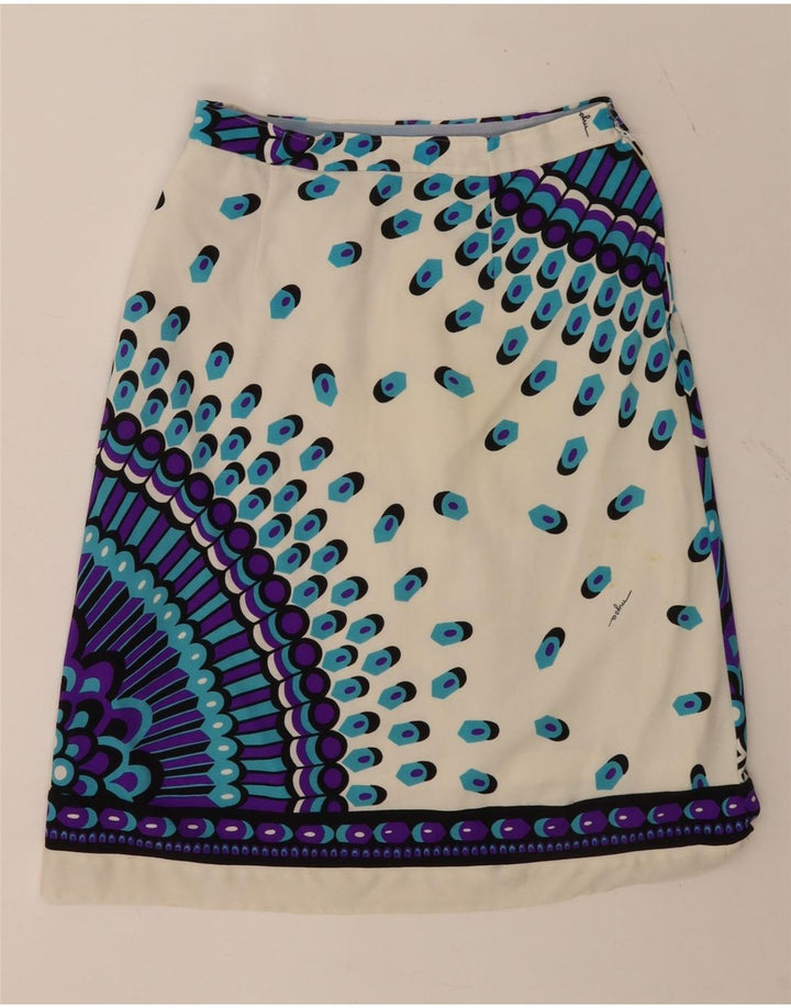 Conjunto de saia feminina vintage de 2 peças IT 46 grande W28 poliamida geométrica branca