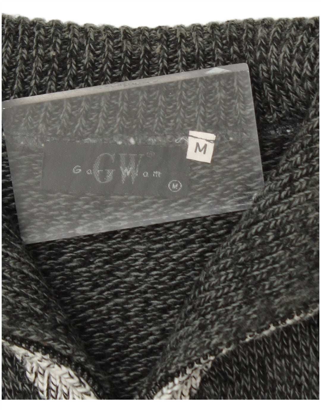 Suéter vintage masculino com zíper e gola em acrílico listrado cinza médio