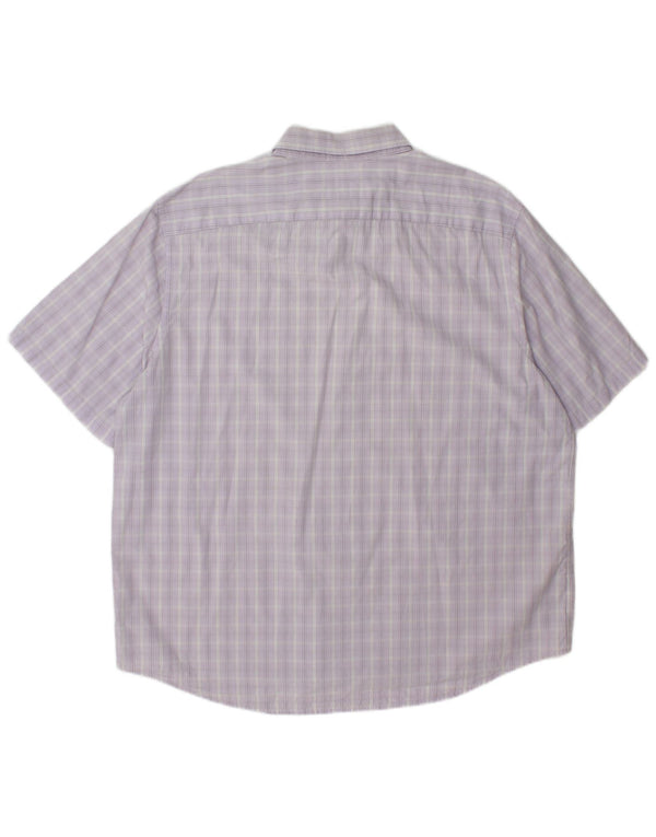 Lacoste Camisa masculina de manga curta tamanho 46 2XL algodão xadrez roxo