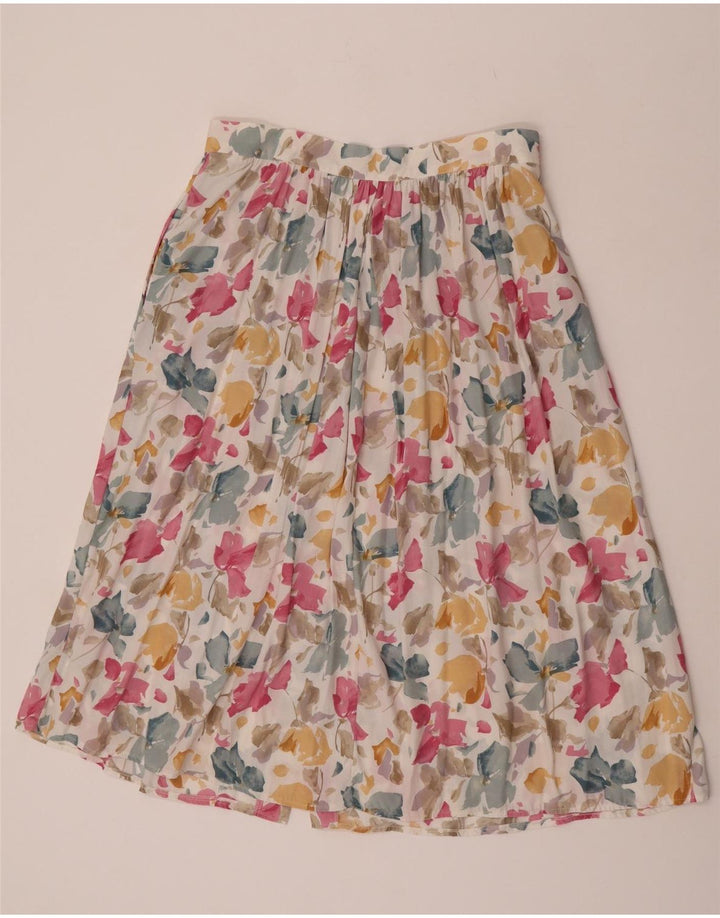 Saia larga feminina vintage IT 44 médio W31 viscose floral multicolorida