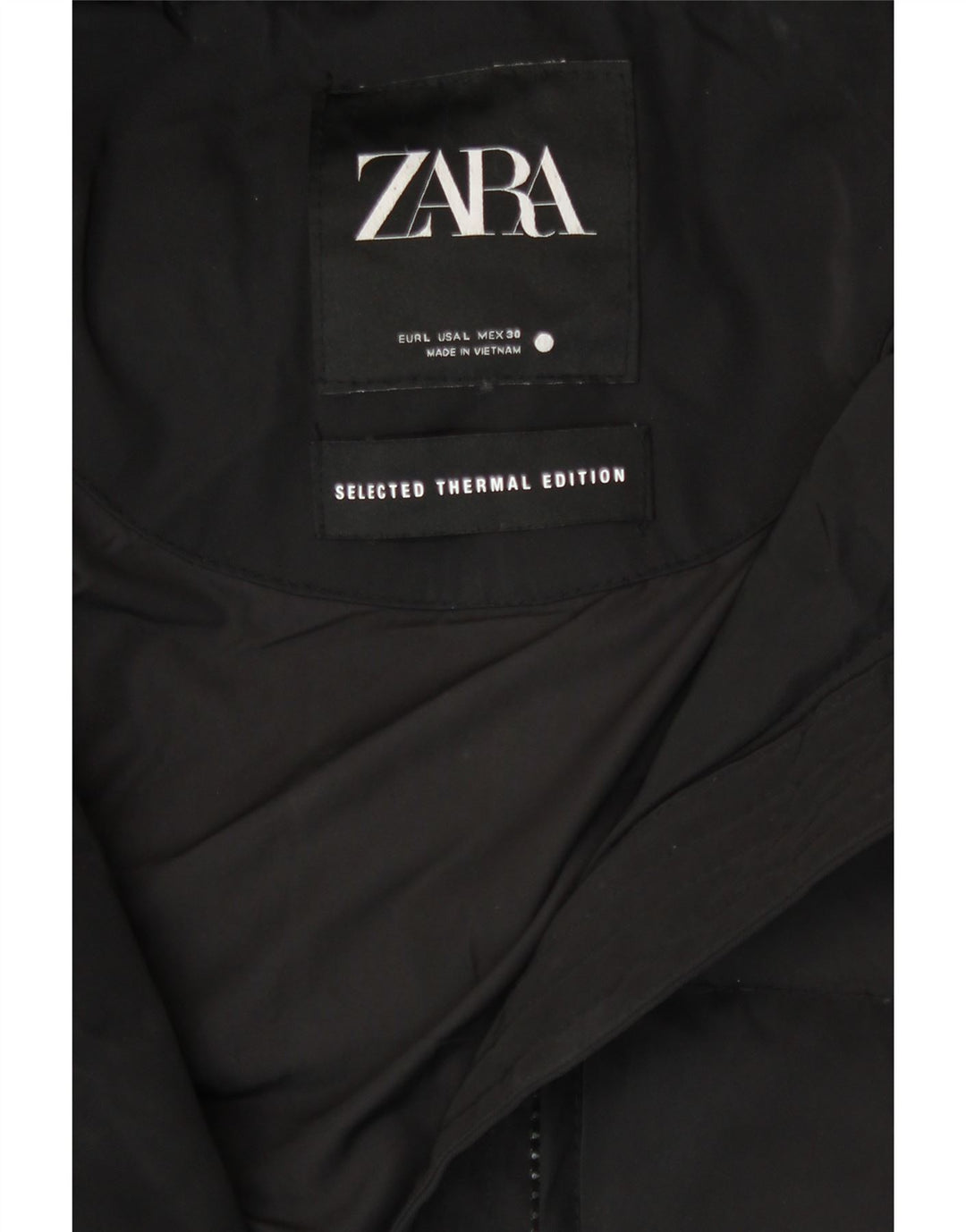 Jaqueta acolchoada com capuz feminina Zara UK 14 grande poliéster preto
