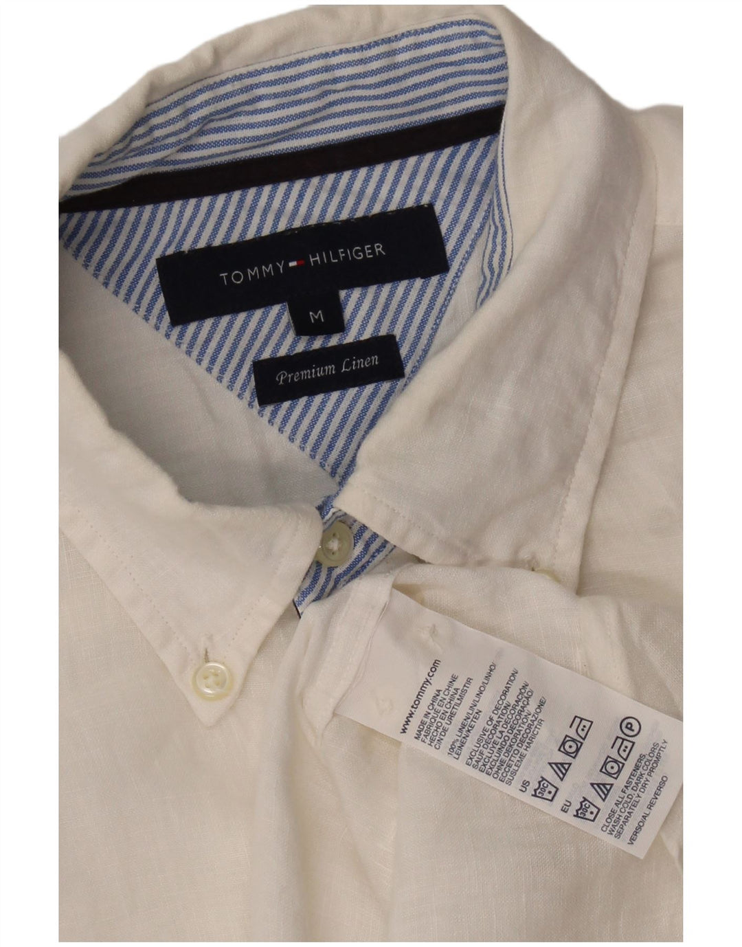 Camisa masculina TOMMY HILFIGER de linho branco médio