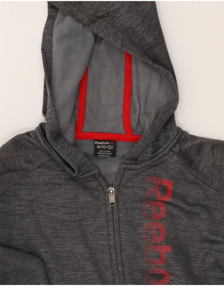 REEBOK Boys Zip Hoodie Sweater 10-11 Years Medium Grey Polyester Vintage Reebok and Second-Hand Reebok from Messina Hembry 
