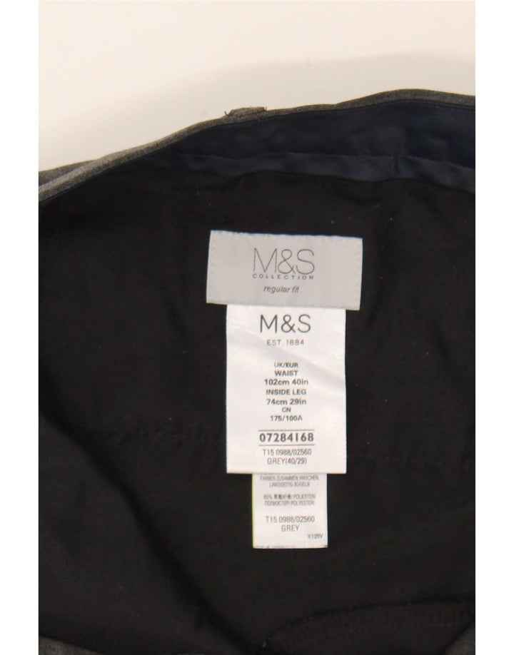 Calça masculina de terno reto Marks & Spencer W40 L29 poliéster cinza