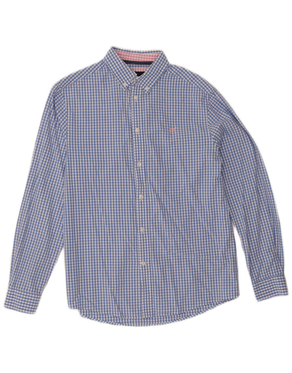 Crew Clothing Mens Classic Fit Camisa Pequena Azul Gingham Algodão
