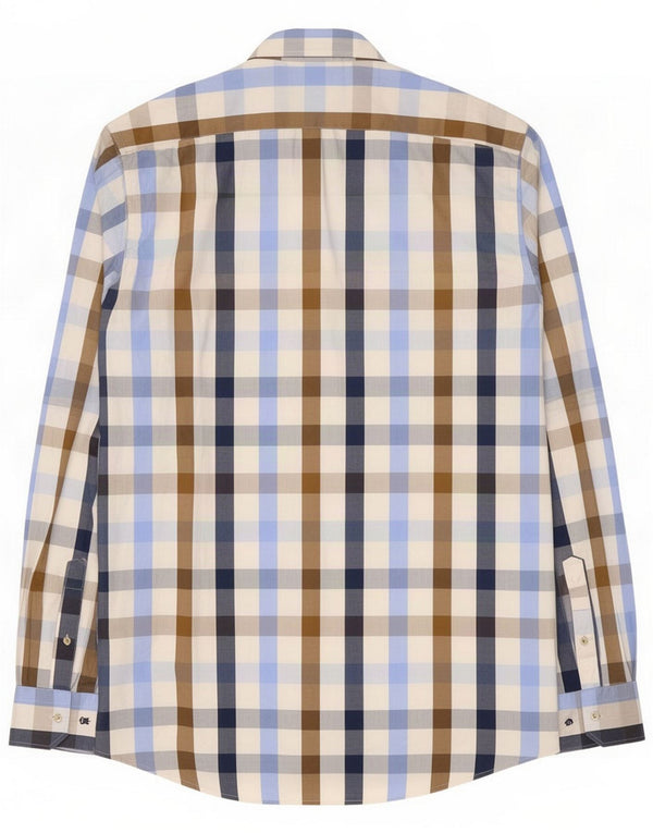 Thomas Maine Mens Tailored Fit Shirt Tamanho 41/42 Grande Algodão Xadrez Azul