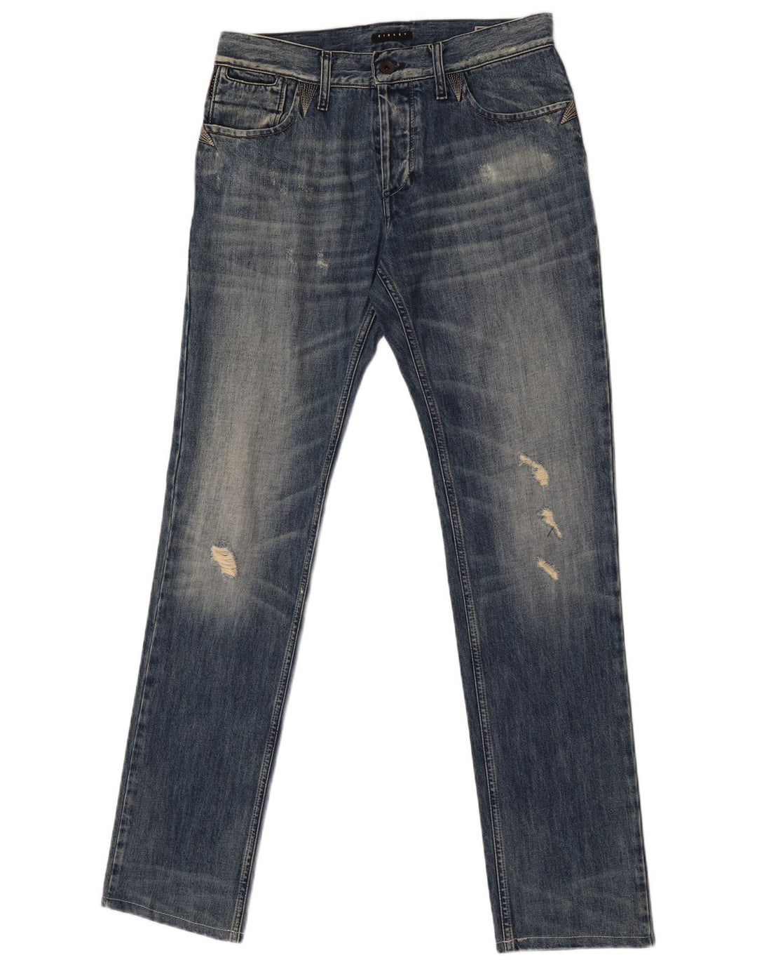Sisley Jeans masculino desgastado slim W31 L33 azul algodão