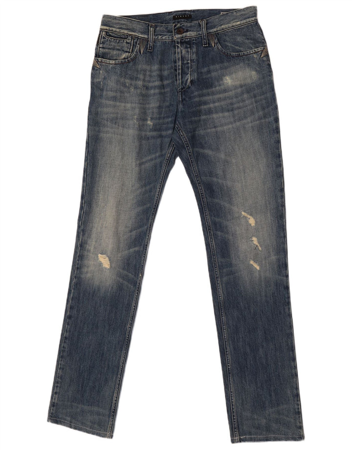 Sisley Jeans masculino desgastado slim W31 L33 azul algodão