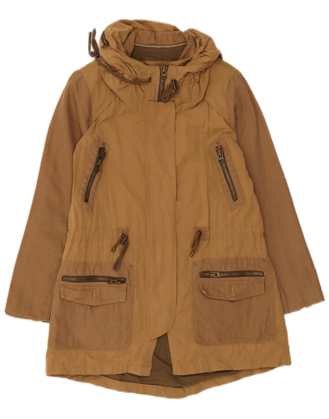 Jaqueta Parka Feminina Zara Reino Unido 10 Pequeno Algodão Marrom
