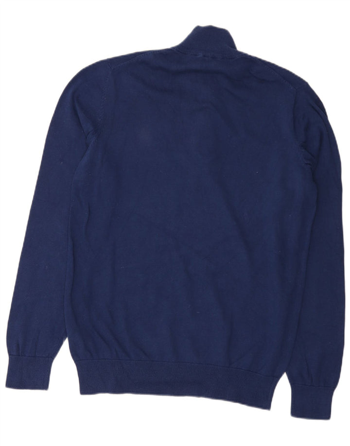 Suéter masculino Crew Clothing com zíper e gola alta de algodão azul marinho médio