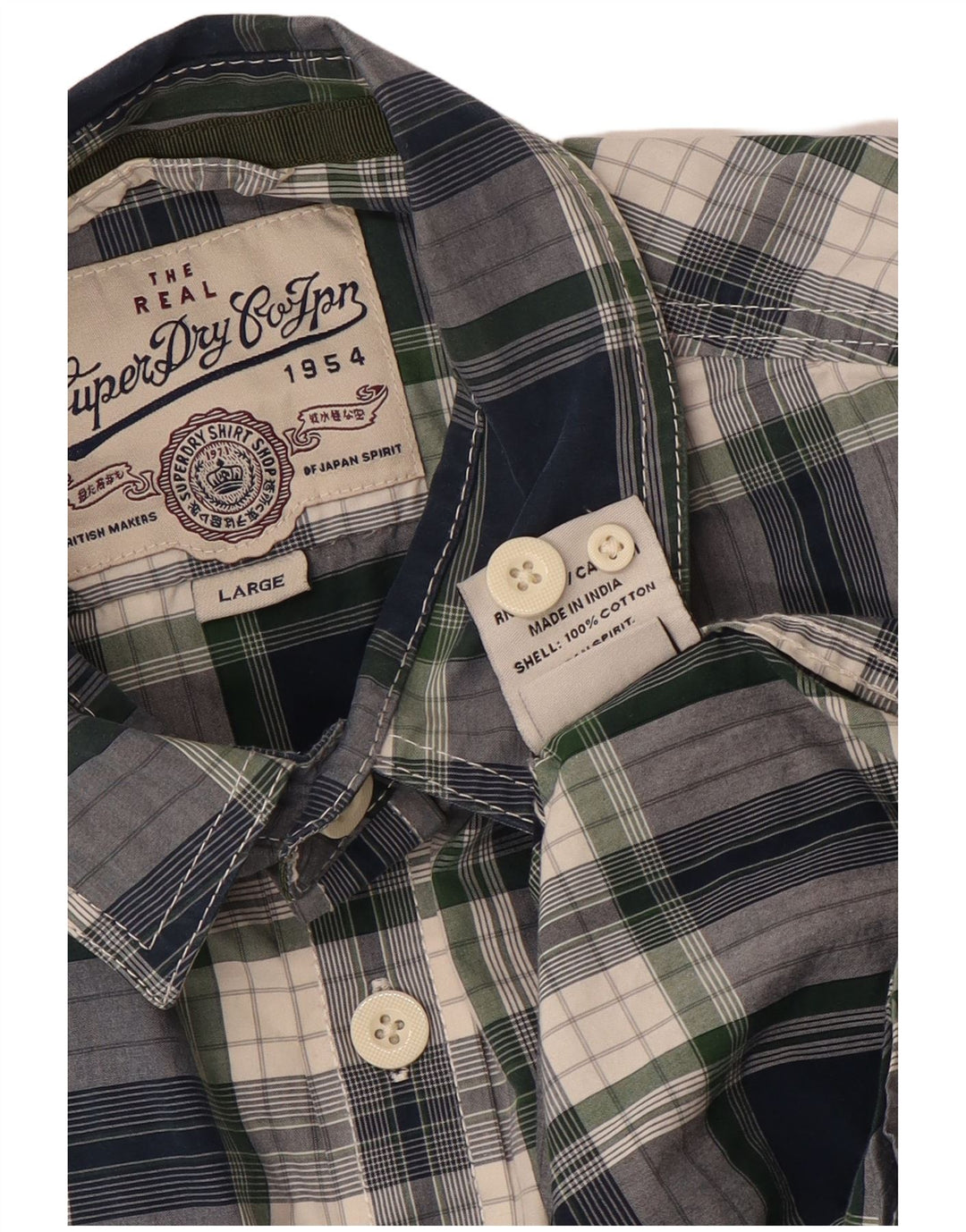 Camisa masculina SUPERDRY grande algodão xadrez azul marinho