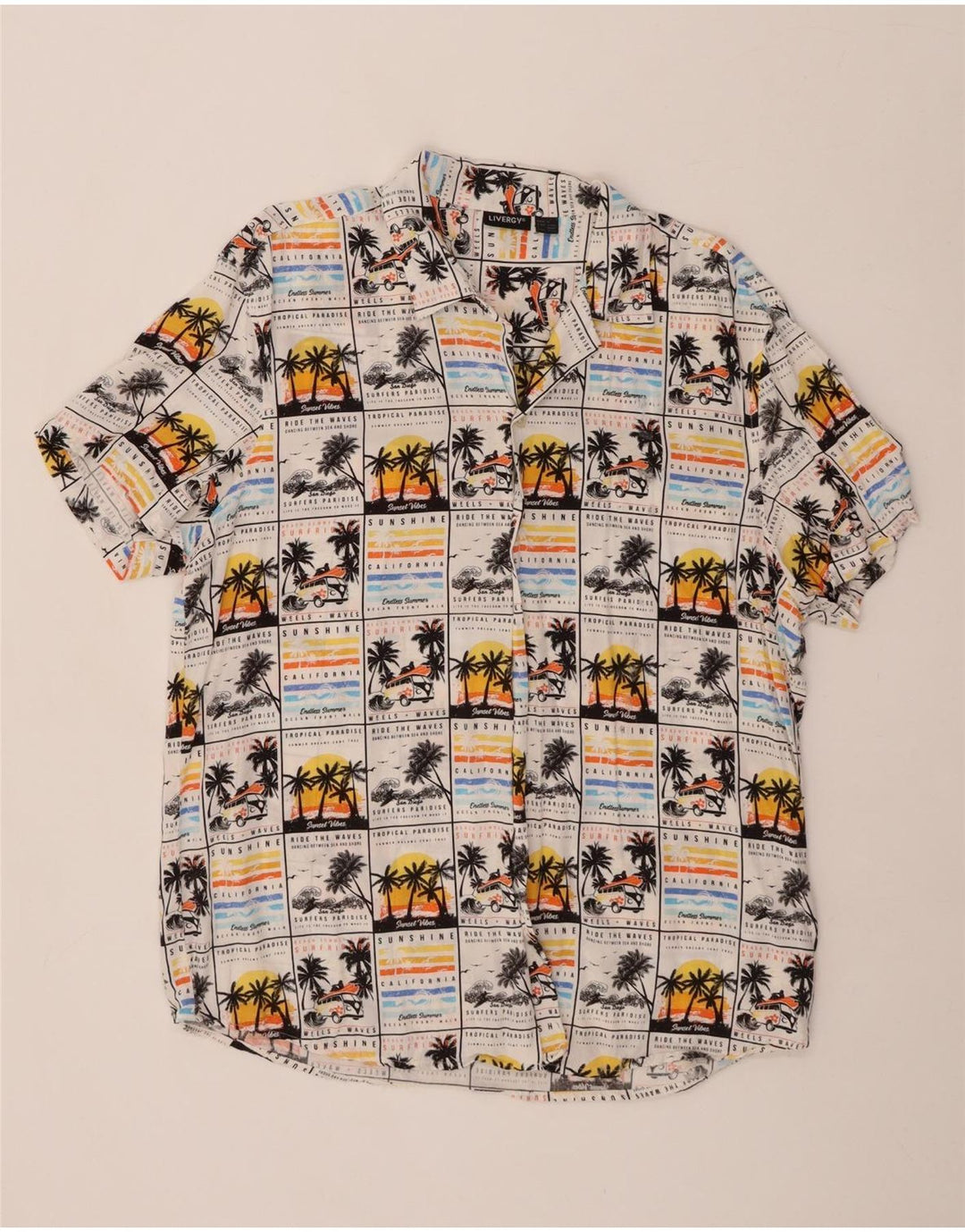 LIVERGY Camisa masculina de manga curta tamanho 43/44 XL branca viscose havaiana